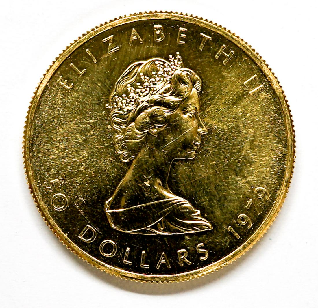 1979 Canada Maple Leaf 1 Ounce .999 Pure Gold: 1979 Canada Maple Leaf 1 ounce .999 pure gold. If lot is absent of a condition report one may be requested via email. Condition report is provided as an opinion only and is no guarantee as grading can