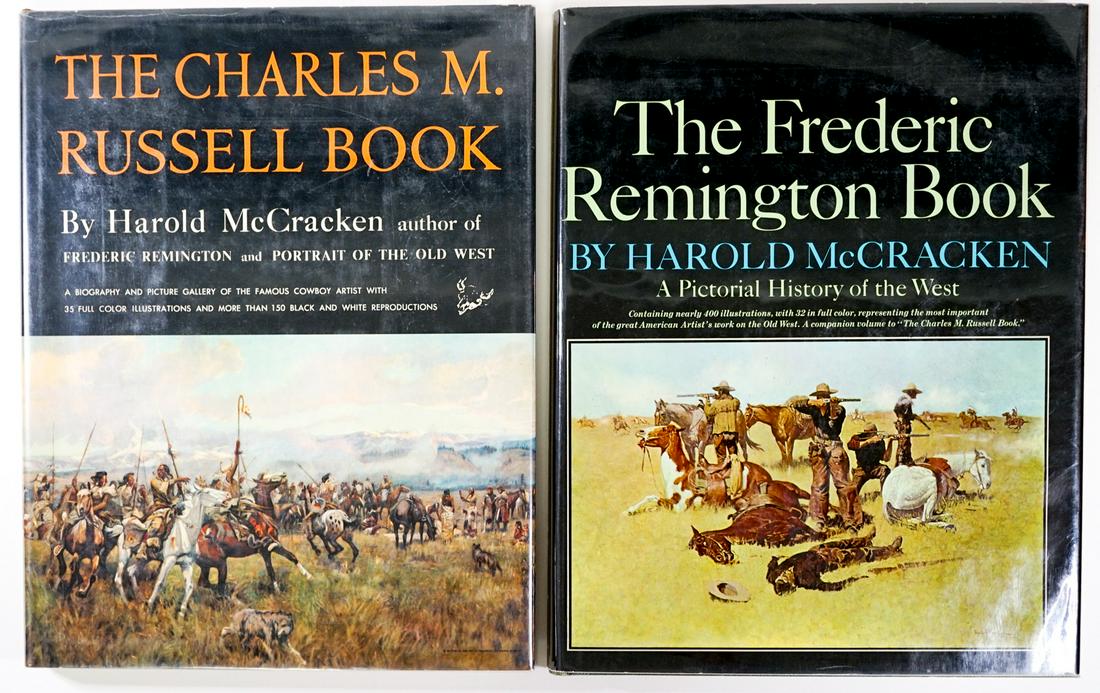 Russell and Remington Art Books (2) by McCracken: Two illustrated books of Charles M. Russell and Frederic Remington by Harold McCracken. 1) The Charles M. Russell Book. 1957. Doubleday and Co., Inc. Dust jacket unclipped. 236 pp. 2) The Frederic Rem