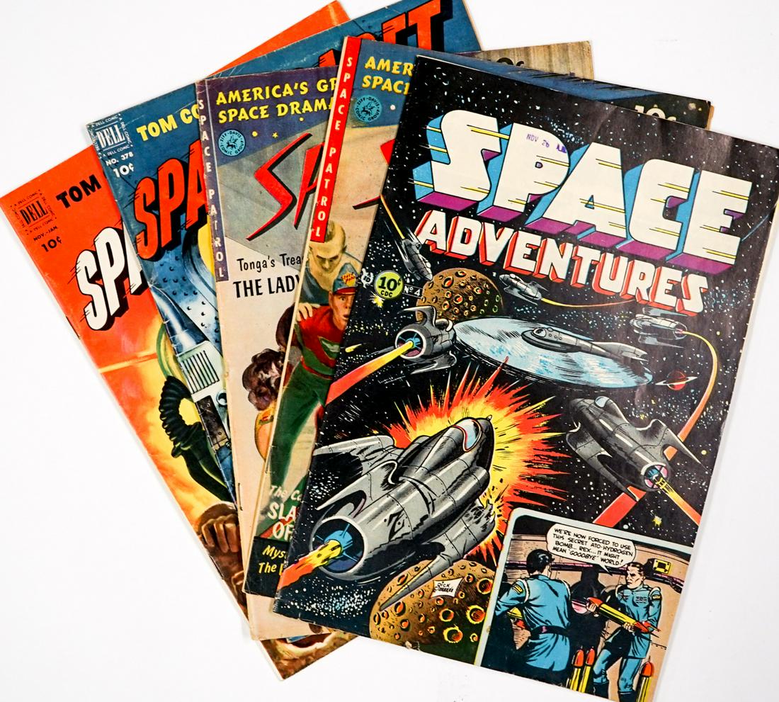 Early 1950's Space Comics (5): A group of five 1952-53 space comics. Includes Space Patrol No.1 and No.2, Space Adventures No.4, Tom Corbett Space Cadet No.4 and No.378. G-VG/Vg condition or better. If lot is absent of a condition 