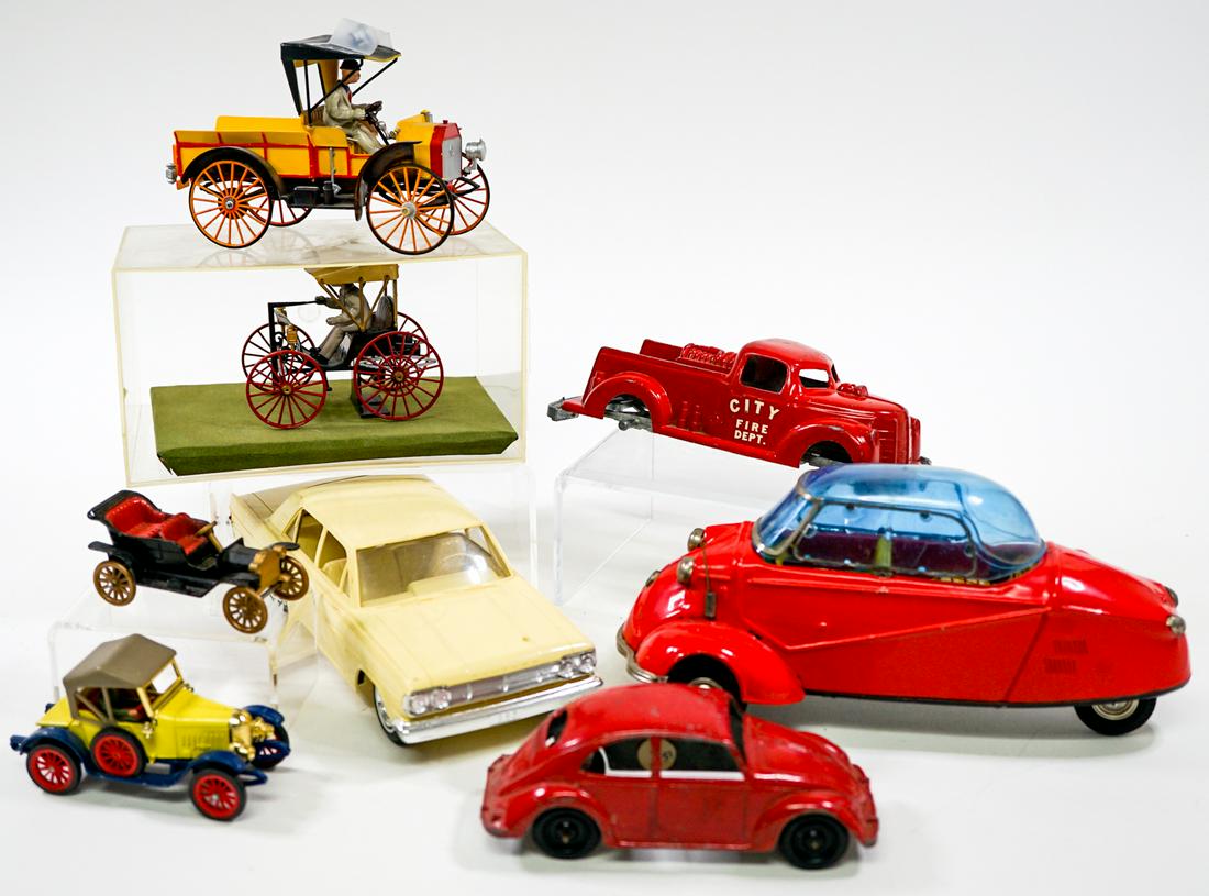 Toy Cars (8) 1965 Rambler Promo Car and More: Collection of eight toy cars. Includes 1965 Rambler Promo Car, Plastic Coach Model and more. Some parts may be missing. If lot is absent of a condition report one may be requested via email. Condition