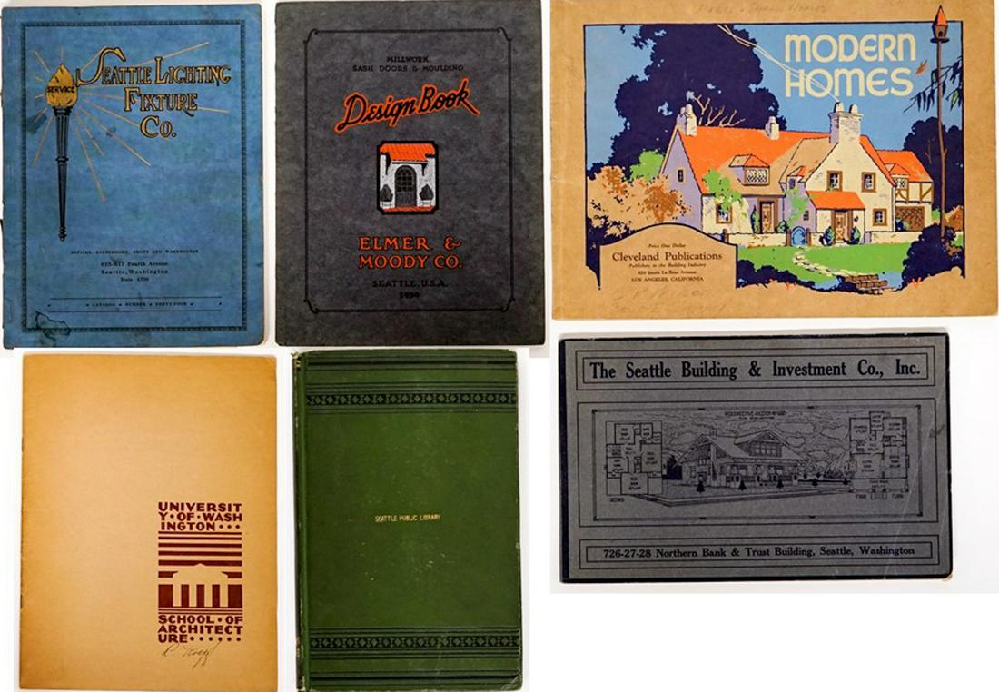 Architecture and Lighting (6) Vintage Books: Collection of six vintage (5 softcover) books and catalogs of architecture and lighting. Includes: 1) University of Washington Architectural Annual. Circa 1933. 2) Seattle Lighting and Fixture Co. Cat