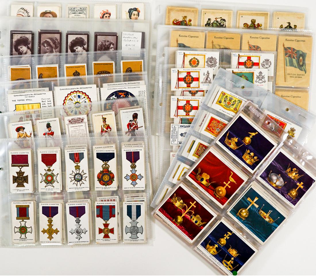 Tobacco Cards (11 Sets - 500 Cards) Assorted: Eleven complete sets of tobacco cards. John Player and others. Most are EX+ in protective sleeves. Includes: 1) Circa 1910 British and American actresses. 2) Captain Tobacco: Time and Money in Differe