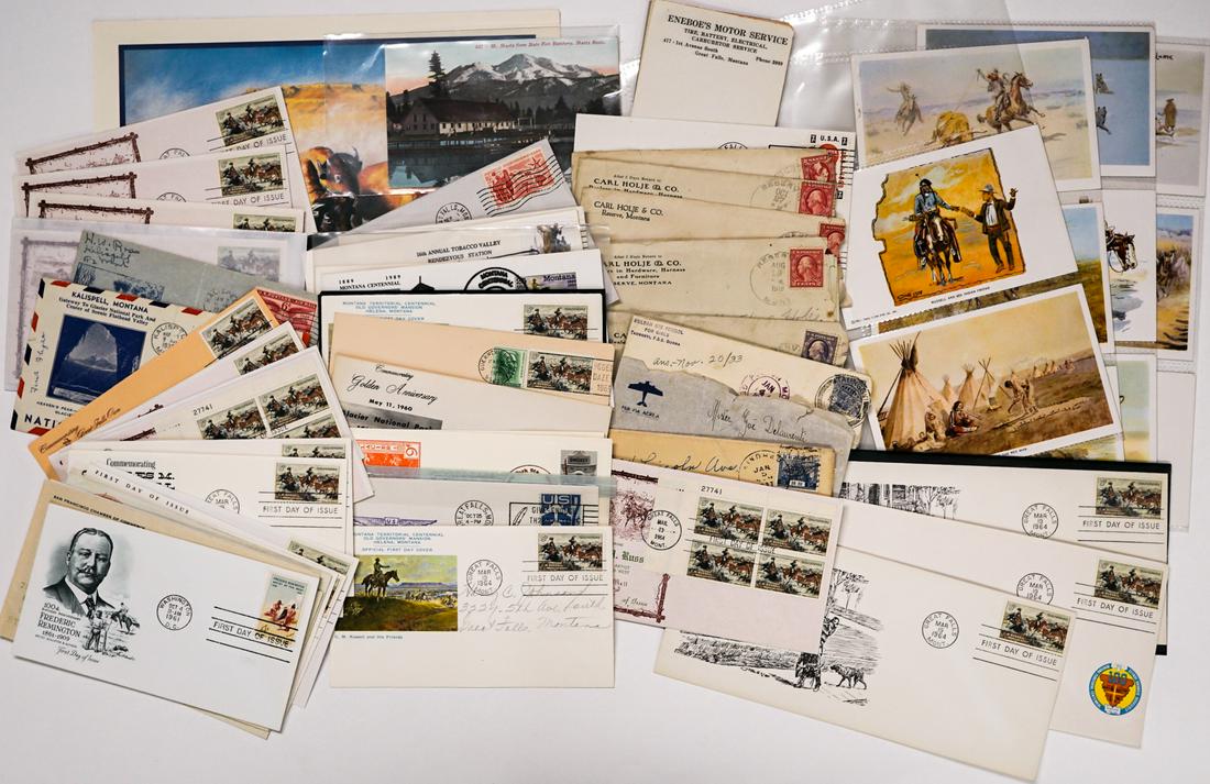 [Montana] Charles Russell, Frederic Remington: [Montana] A group of Montana, Charles Russell and Frederic Remington First Day Covers, Commemoratives, and more. If lot is absent of a condition report one may be requested via email. Condition report