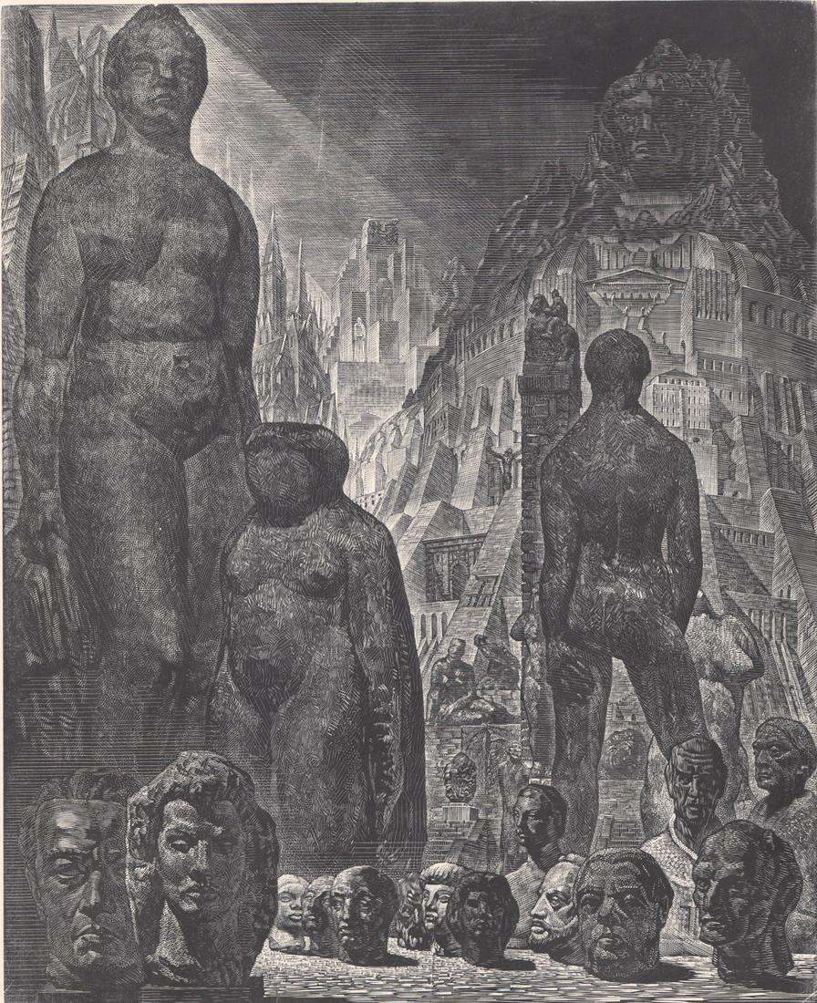 Victor Delhez Wood Engraving Signed: Victor Delhez (Belgian 1901-1985) wood engraving from the 1944-1945 Breda Catalog 612. Pencil signed lower right and inscribed 'epreuve d'artiste' lower left. Image measures 15.75 in. x 12.75 in. and 