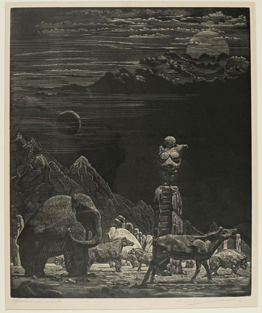 Victor Delhez Wood Engraving Signed: Victor Delhez (Belgian 1901-1985) wood engraving from the 1944-1945 Breda Catalog 626. 'The Venus'. Pencil signed lower right and inscribed 'epreuve d'artiste' lower left. Image measures 15.5 in. x 13