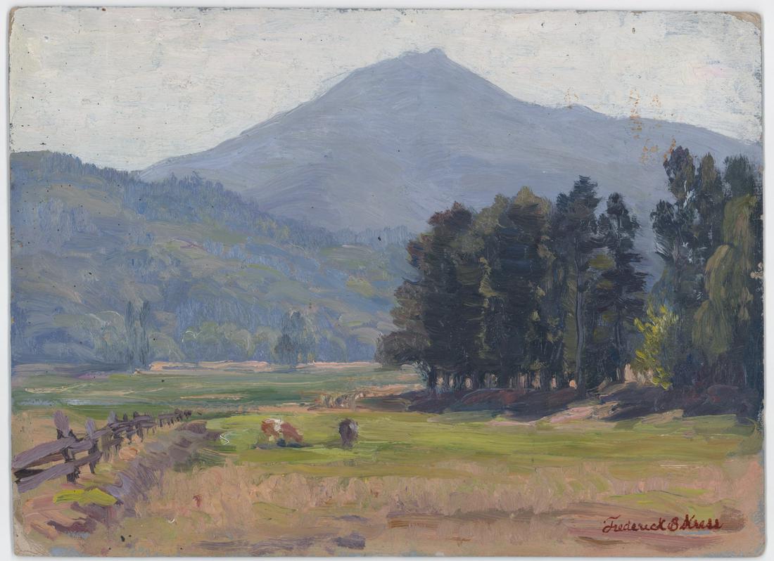 Frederick B. Kress Oil on Board [Pasture]: Frederick B. Kress (American, California, b. 1888-1970) oil on board. Signed lower right. Measures 11.875 in. x 16.25 in. Provenance: Formerly the estate of artist and then by descent through family. 