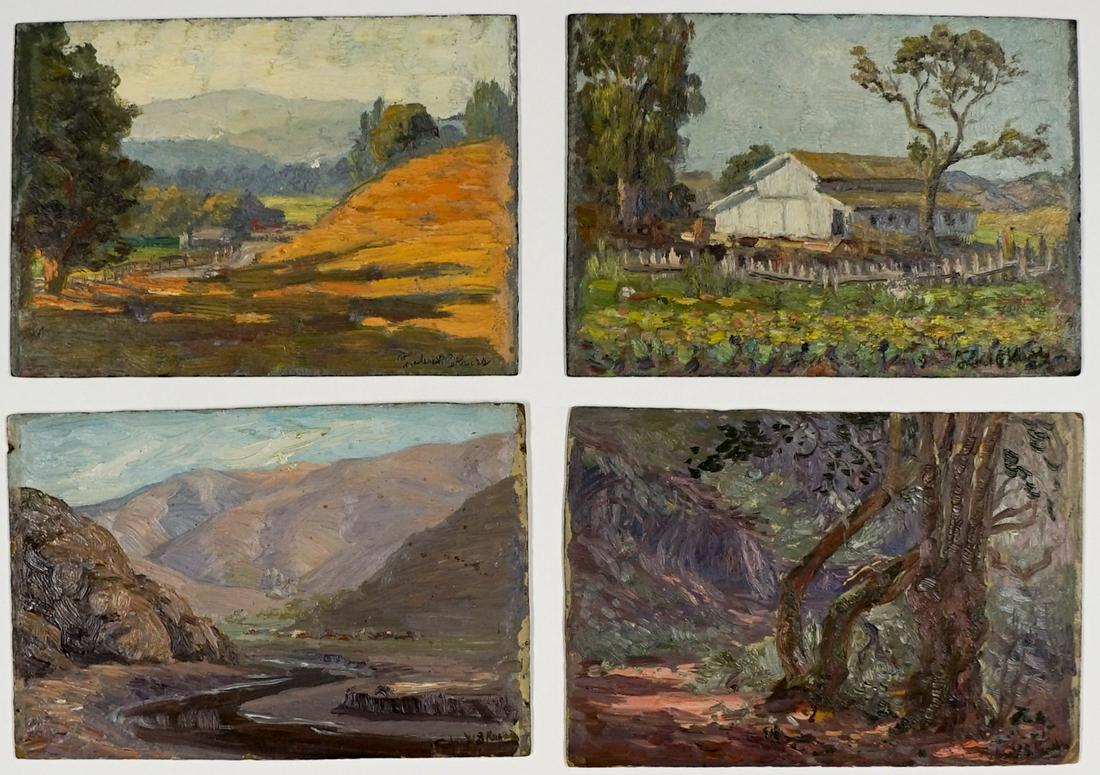 Frederick Kress (4) Small Oil on Boards [Nature]: Four (4) Frederick B. Kress (American, California, b. 1888-1970) oil on boards. Titled on verso. Each measures approximately 6 in. x 8.5 in. Provenance: Formerly the estate of artist and then by desce