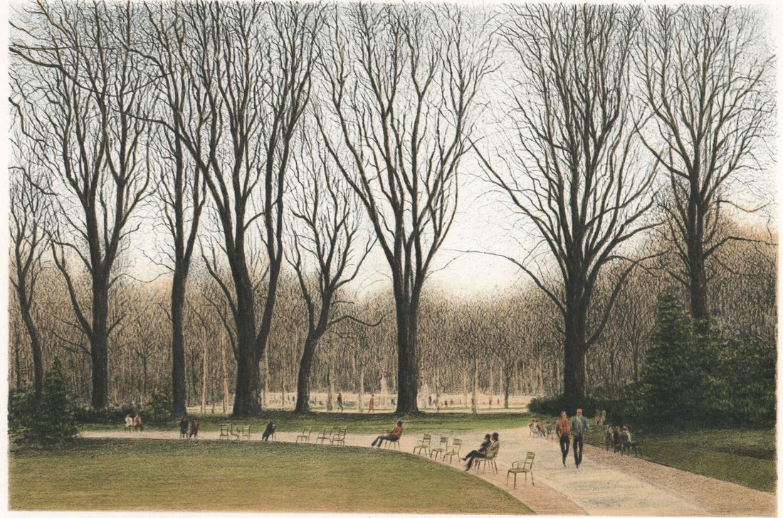 Harold Altman Lithograph Signed [Trees, Park]: Harold Altman pencil signed lithograph. Signed in pencil 'Altman' lower right. Titled in pencil "November 1981 III" lower center. Stated "Second State" and "48/285" in pencil lower left. Measures 7 7/