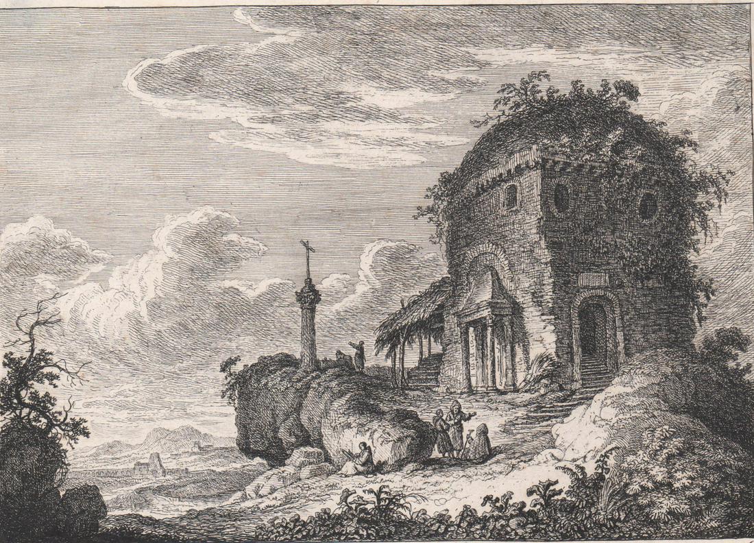 Franz Edmund Weirotter Engraving: Franz Edmund Weirotter (Austrian, 1730-1771) engraving. The engraving measures 5.56 in. x 7.5 in. and is hinge mounted at top corners to a sheet which measures 9.5 in. x 12 in. Unframed, loose and not