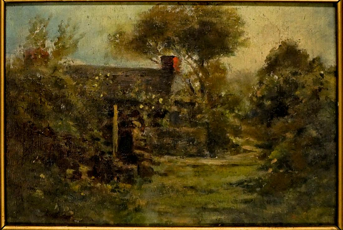 Arthur Cox Oil Painting: Arthur Cox small framed original oil painting. Measures 7-in. x 10-in. If lot is absent of a condition report one may be requested via email. Condition report is provided as an opinion only and is no 