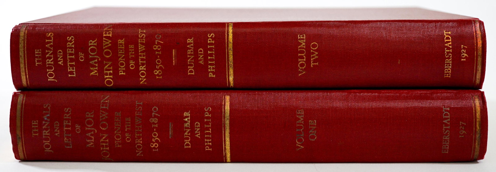 Pioneer Journals and Letters of Owen 1927 LTD: The Journals and Letters of Major John Owen; Pioneer of the Northwest 1850-1871. Edited by Seymour Dunbar with notes to Owen's texts by Paul C. Phillips. In two volumes with two maps and thirty plates