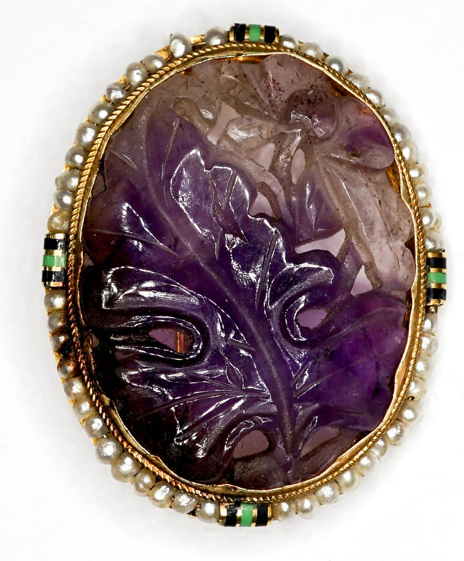 14k Gold Carved Amethyst Fine Brooch (1 of 5)