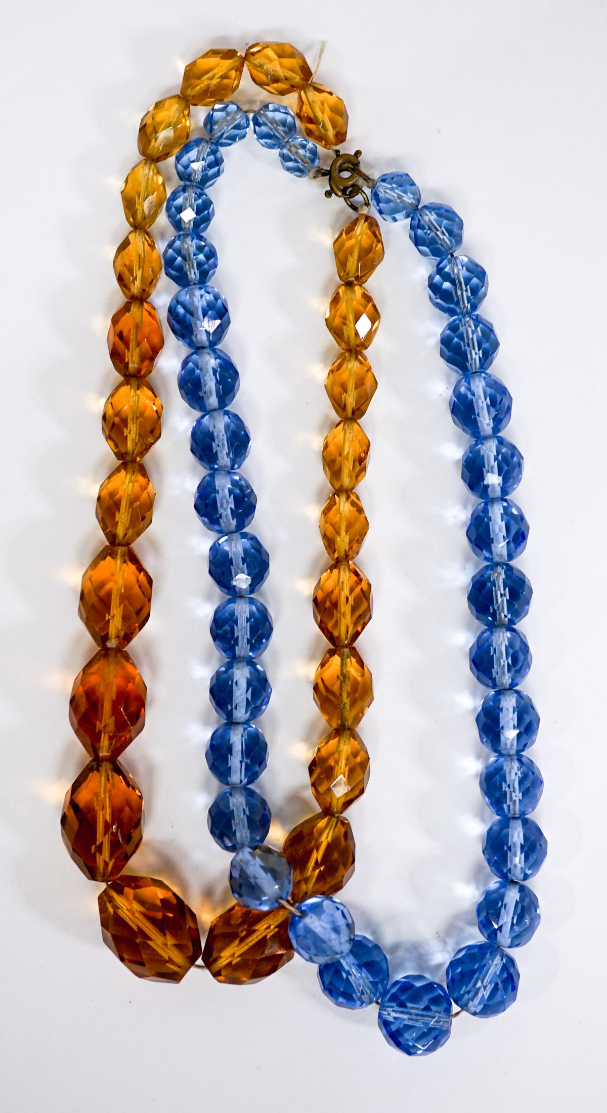Large Vintage Amber & Blue Glass Bead Necklaces (1 of 3)