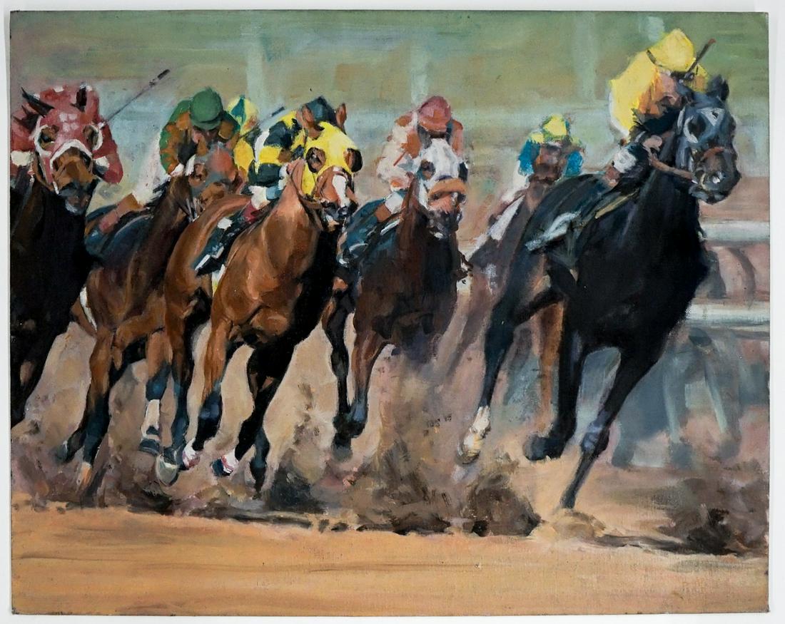 Horse Racing Oil Painting on Board (1 of 2)