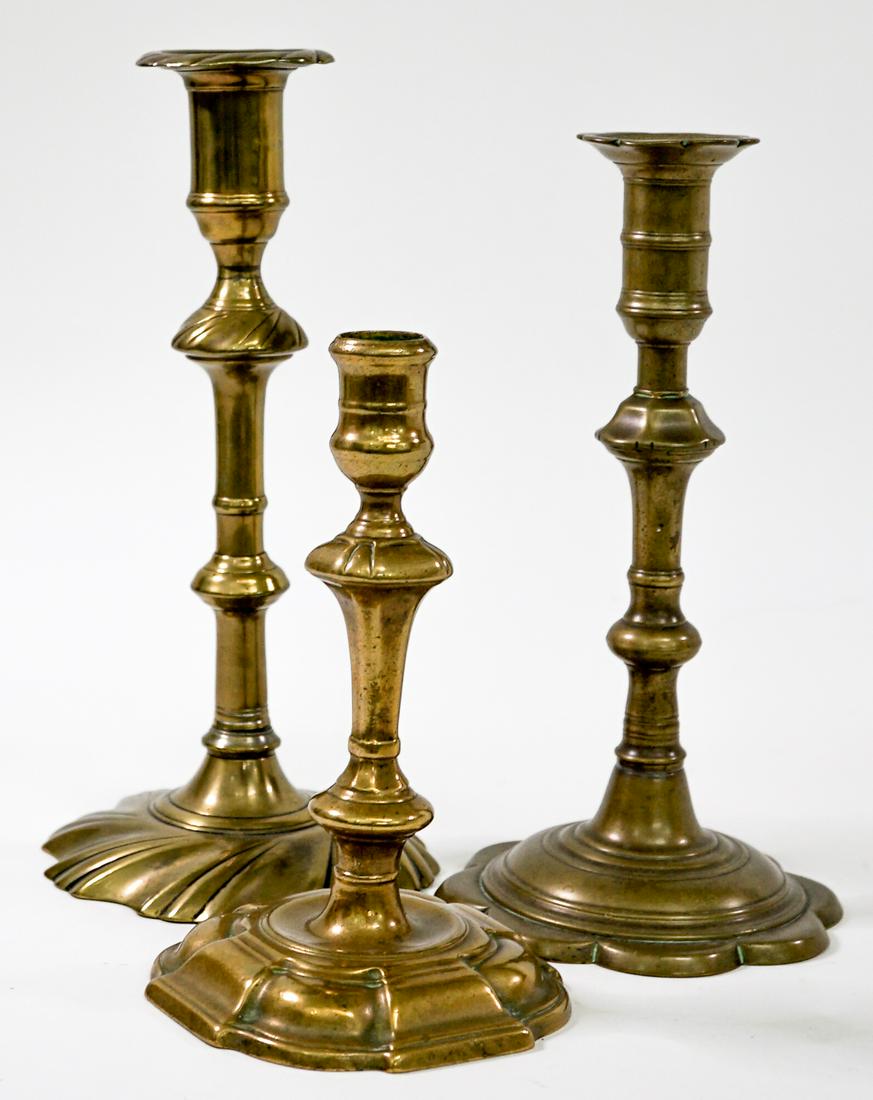 Three Early (18th - 19th C) Brass Candlesticks (1 of 4)