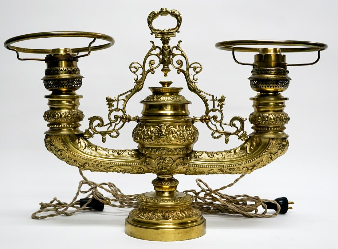 Gilt Brass Antique Double Student Lamp (1 of 6)