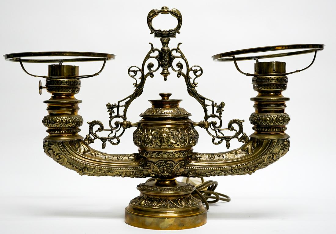 Gilt Brass Antique Double Student Lamp (1 of 6)