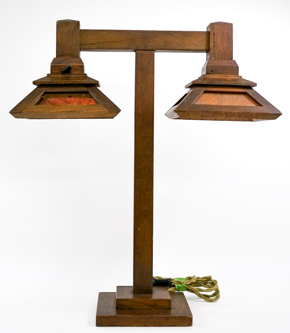 Large Antique Oak Arts and Crafts Double Lamp (1 of 10)