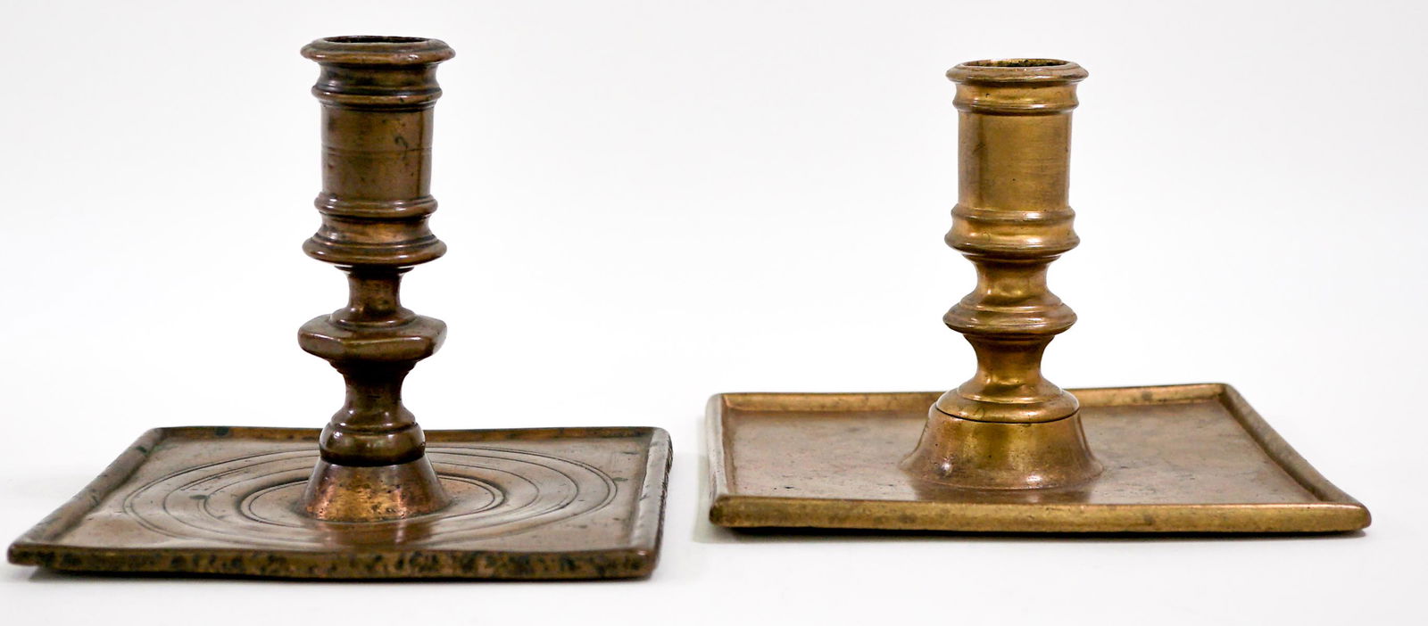 Two Early Square Base Candle Stick Holders (1 of 5)