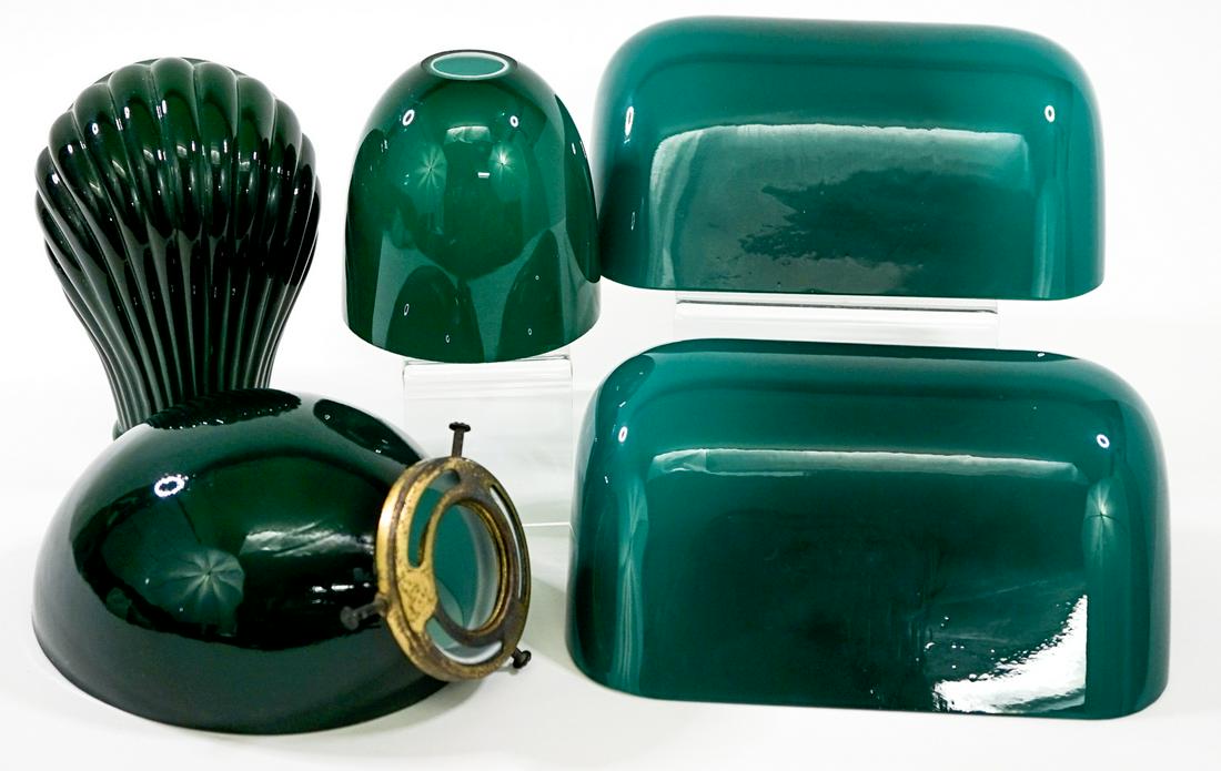 Vintage (5) Green Glass Lamp Shades (1 of 11)