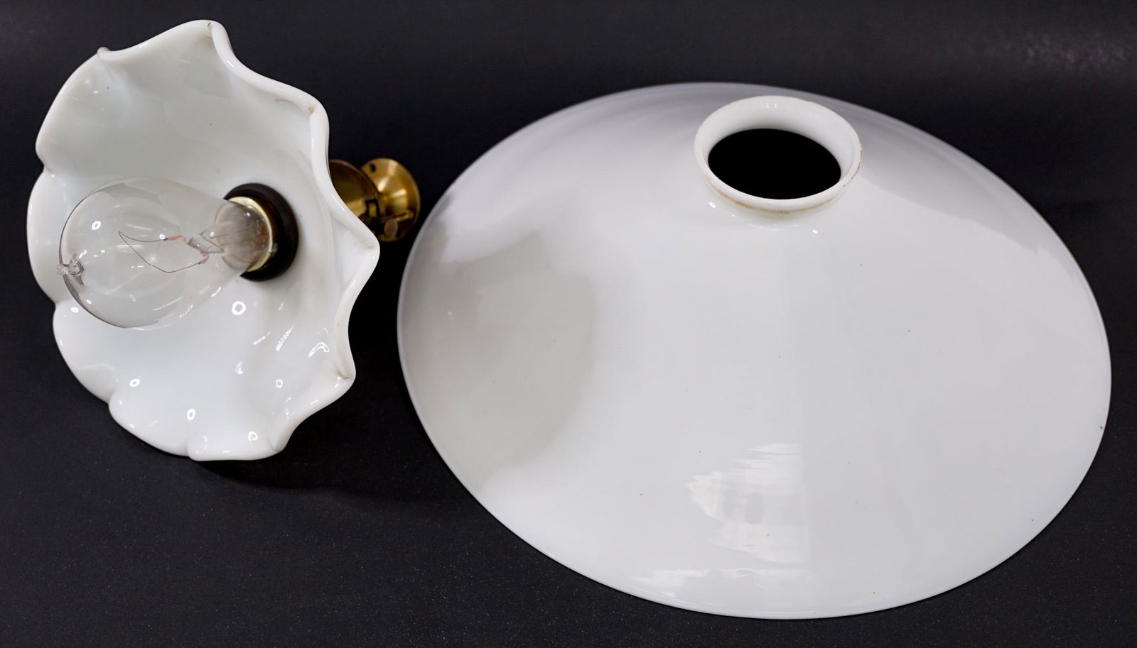 Vintage (2) White Glass Lamp Shade and Fixture (1 of 10)