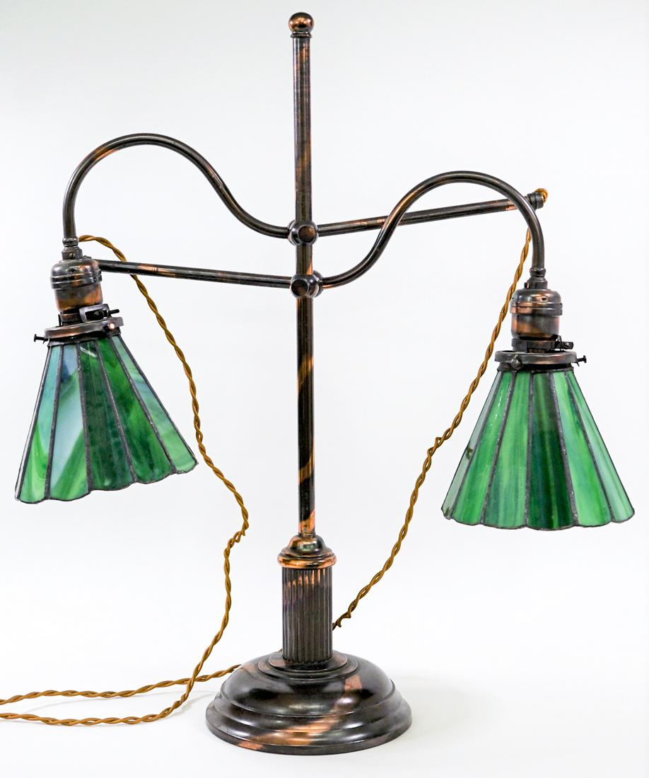 Leaded Glass Double Student Lamp [Green] (1 of 6)