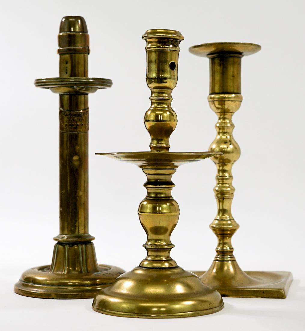 Antique (3) Brass Candlestick Holders (1 of 12)