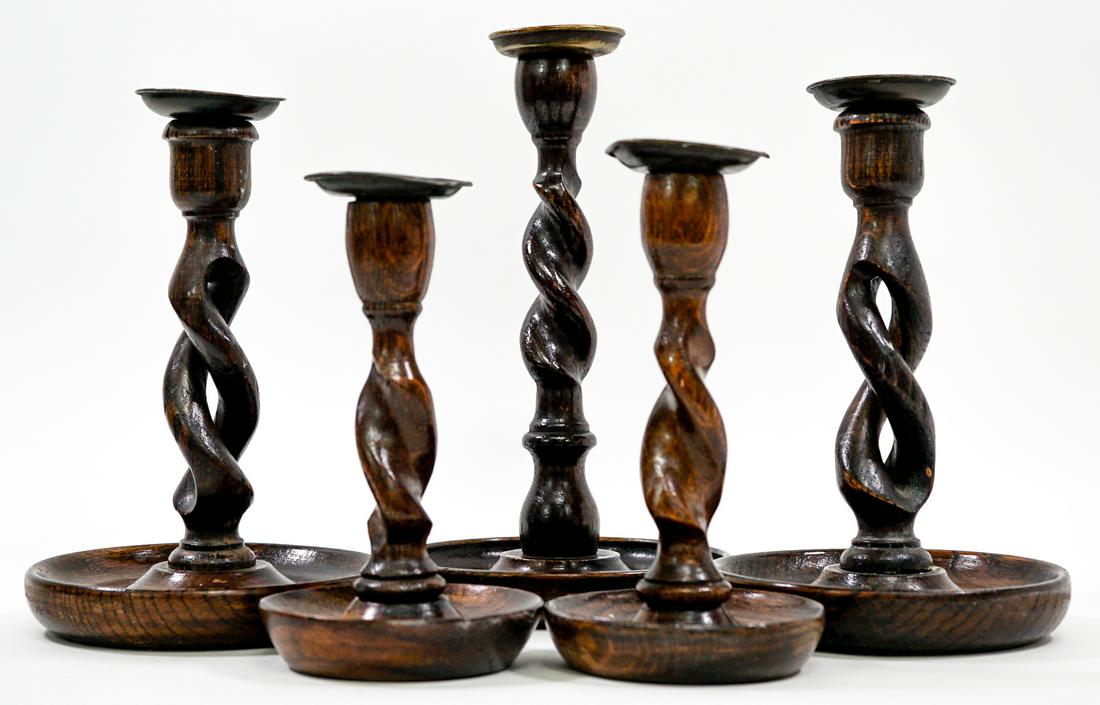 Vintage (5) Turned Wood Candlestick Holders (1 of 7)