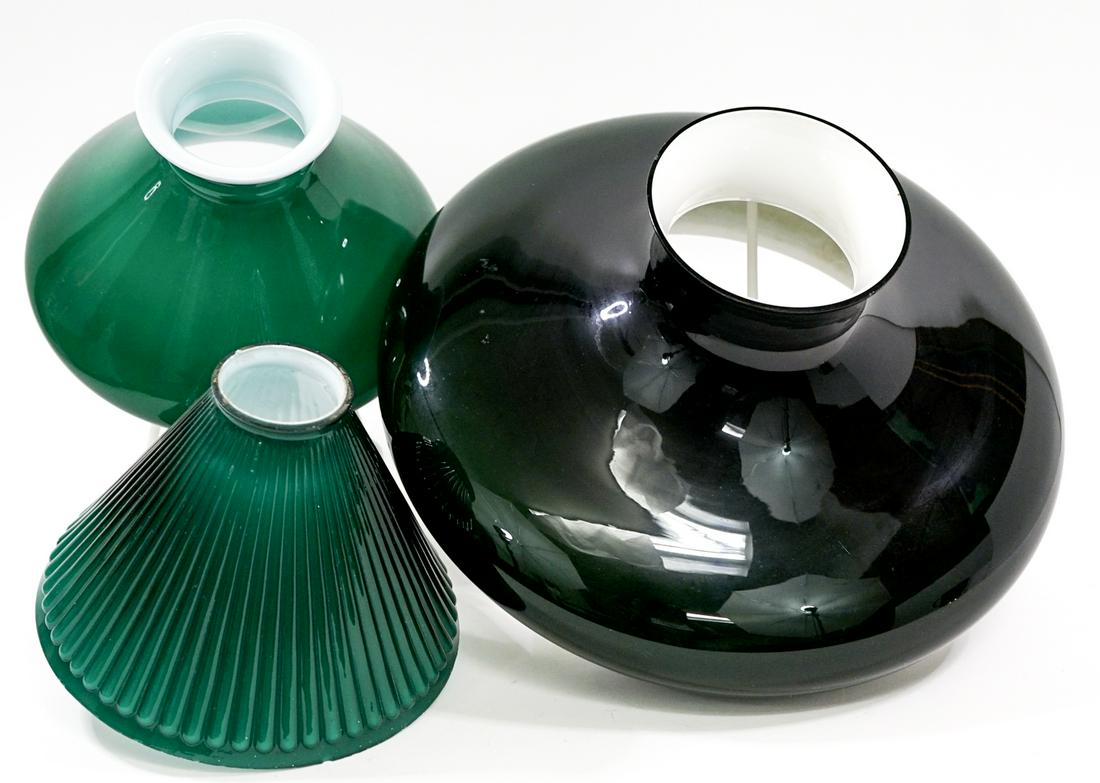 Vintage (3) Green Glass Lamp Shades (1 of 14)