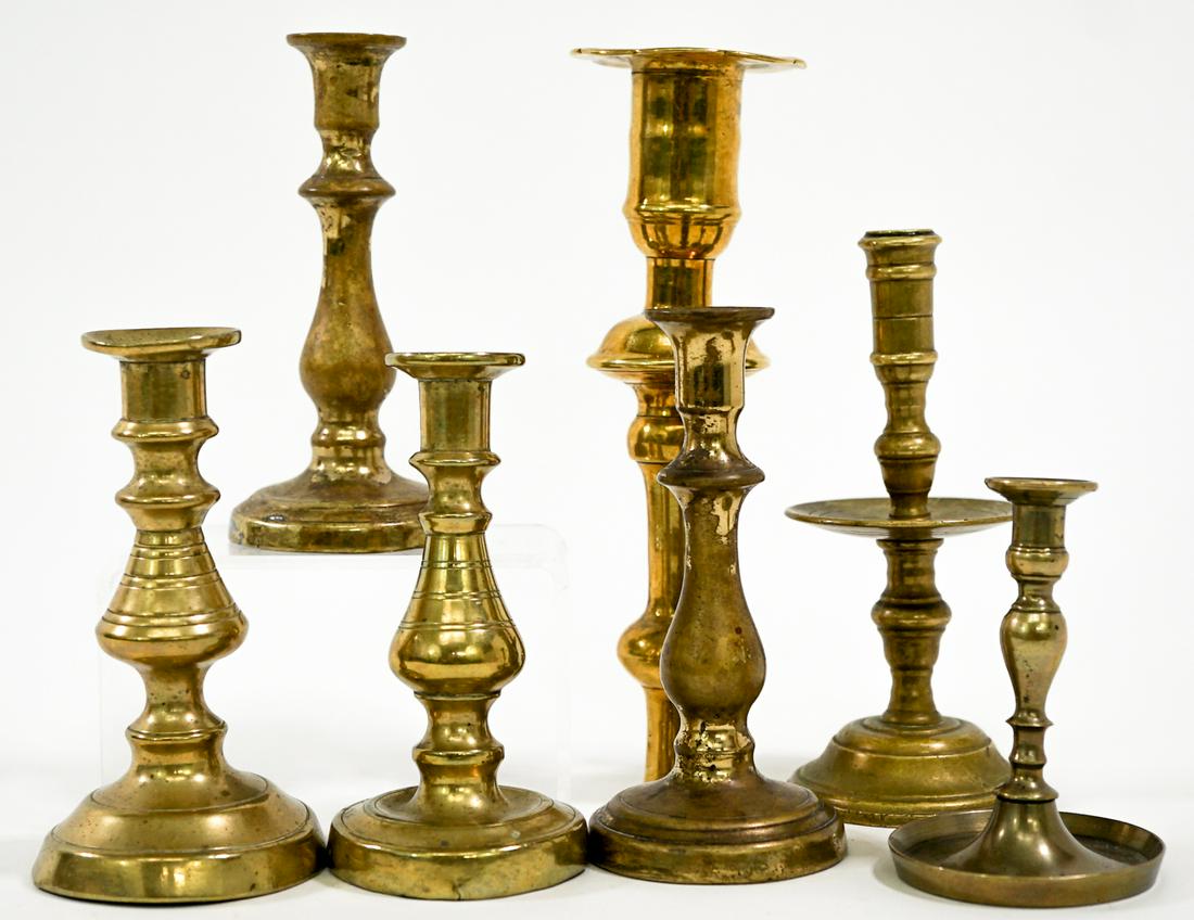 Antique (7) Small Brass Candlestick Holders (1 of 5)