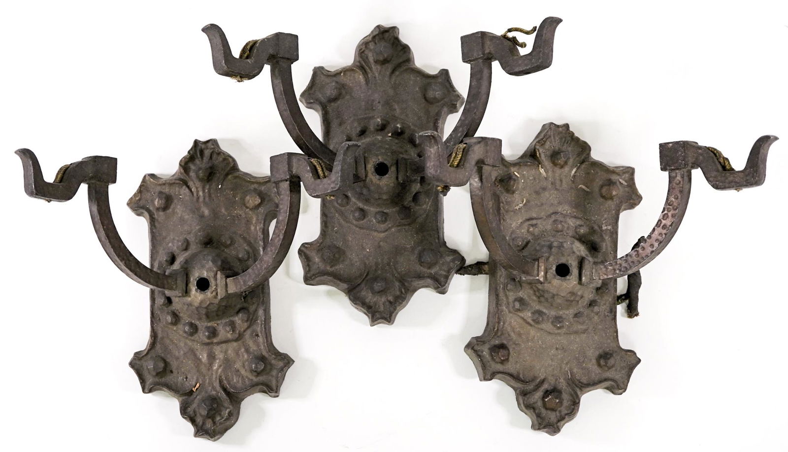 Large Antique (3) Cast Iron Wall Sconces (1 of 2)