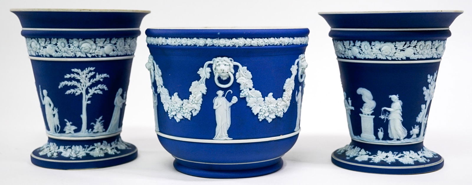 Wedgwood (3) Blue Jasperware Planters (1 of 17)