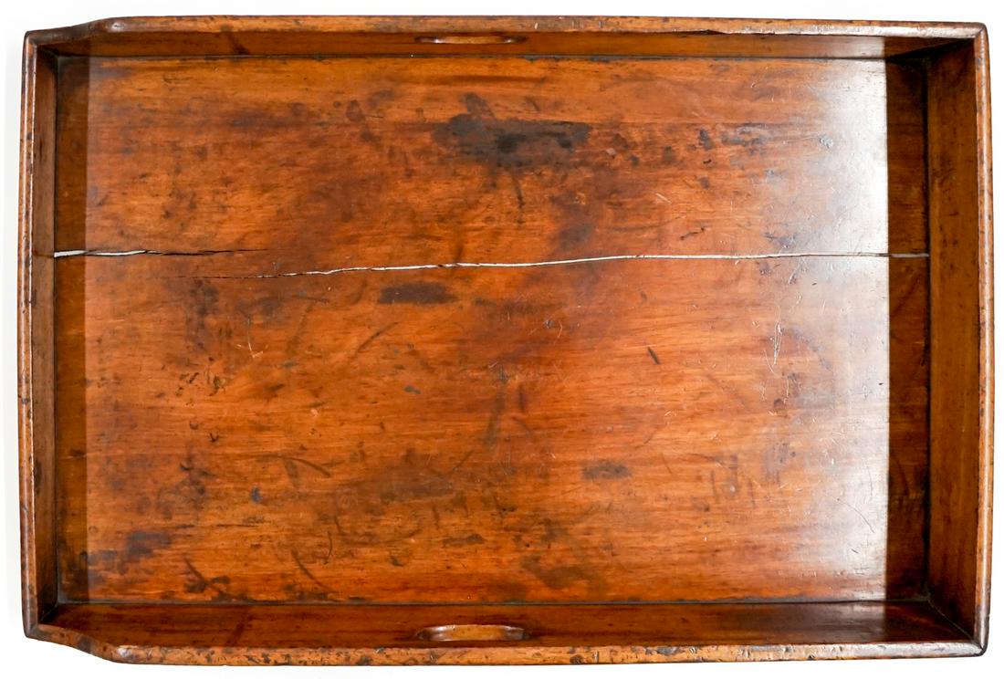 18th/18th Century Butler's Wood Tray: 18th/19th century wood butler's wood tray. Measures 30-in. x 19-in. x 4-in. Provenance: From the estate of Clint Max Miller of Seattle and most recently Walla Walla. Clint was a history buff and an av