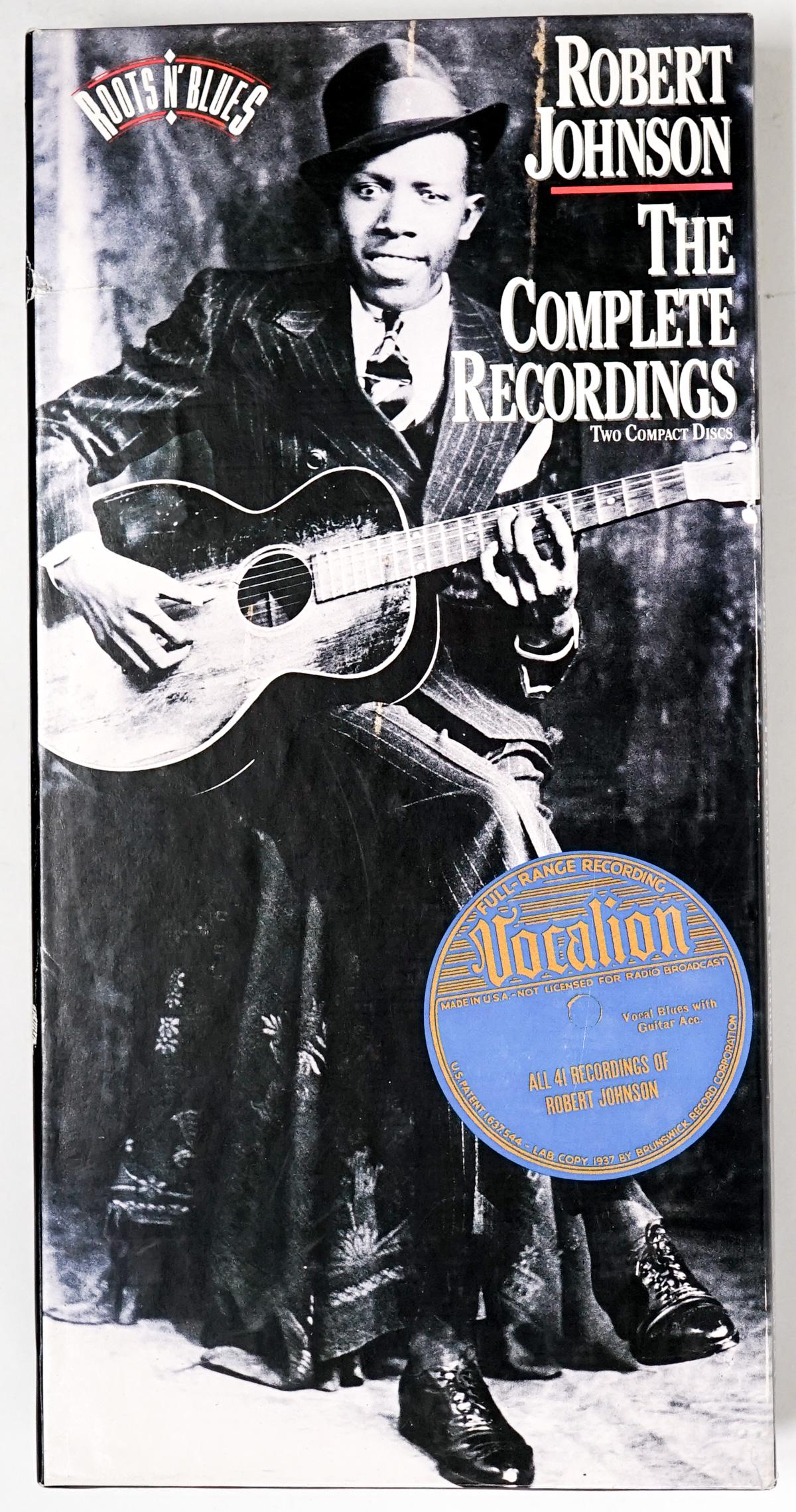Robert Johnson 'The Complete Recordings' CD Set: Robert Johnson 'The Complete Recordings' in a boxed two compact disc set. Roots N' Blues C2K 46222. From a non-smoking home. Provenance: Bob Borcherdt collection. Boulder City, Nevada. If lot is absen