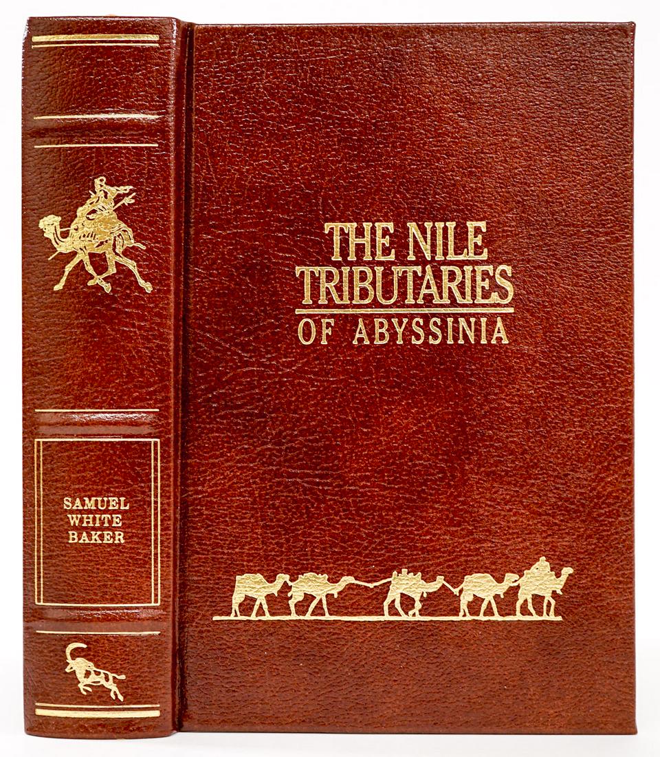 The Nile Tributaries of Abyssinia by Baker 1987: The Nile Tributaries of Abyssinia by Sir Samuel White Baker. 1987. African Collection Briar Patch Press. Leatherette with gilt lettering, design and page surround. Three raised bands. Marbled endsheet