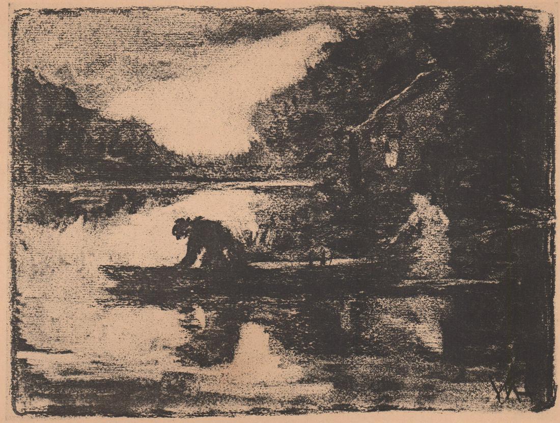 William Morris Hunt Lithograph [Boating Scene] (1 of 5)