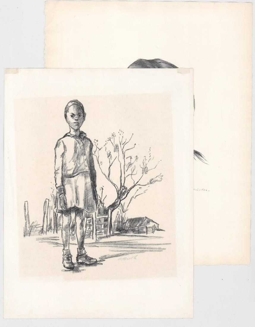 Brook/Pulsifer Lithographs [Children]: Two (2) artist signed lithographs. 1) Alexander Brook (New York, Georgia 1898-1980) lithograph. Signed by artist in pencil lower right in image. Measures 11.75-in. x 10-in. image size, 16-in. x 12.125