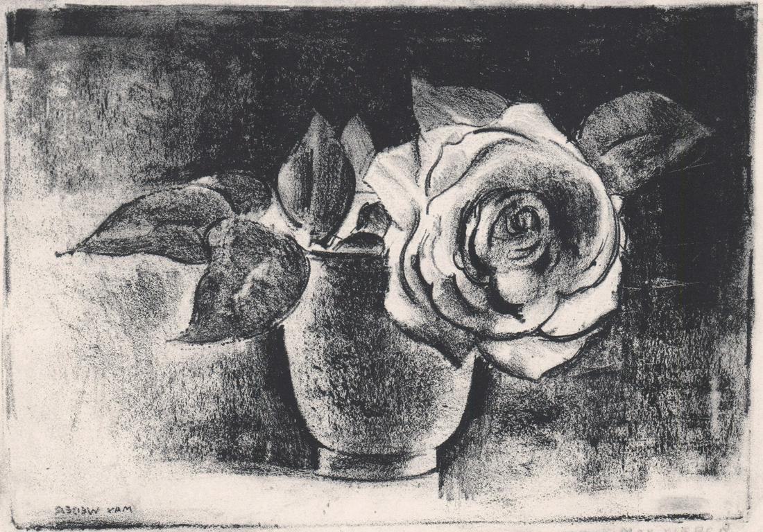 RARE Max Weber Counterpoint Lithograph [Rose]: RARE Max Weber (New York, France, Russian Federation 1881-1961) counterpoint lithograph. Signed by artist in pencil lower right. Name in plate reversed lower left. Measures 6-in. x 8.5-in. image size,