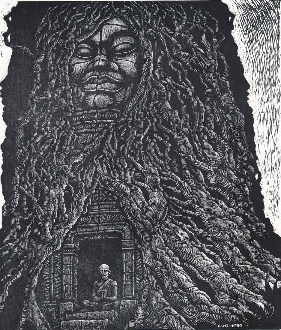 Fritz Eichenberg Wood Engraving [Angkor Vat] (1 of 5)