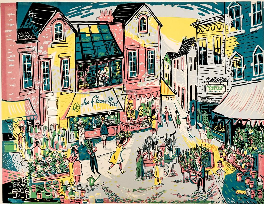 Nicholas Takis Serigraph: Nicholas Takis serigraph. Measures 20-in. x 26-in. image size. Image area is in excellent condition, margins have paper loss top right only. Loose, unframed and not glued or mounted. If lot is absent