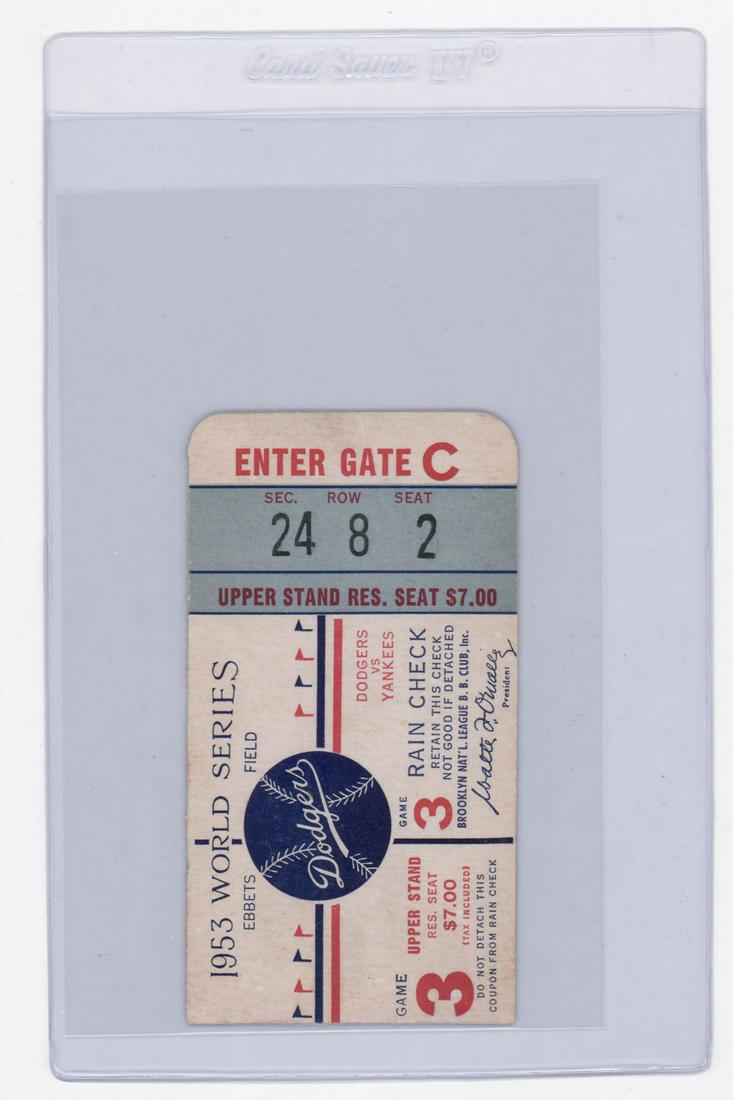 1953 World Series New York Yankees Game 3 Ticket (1 of 2)