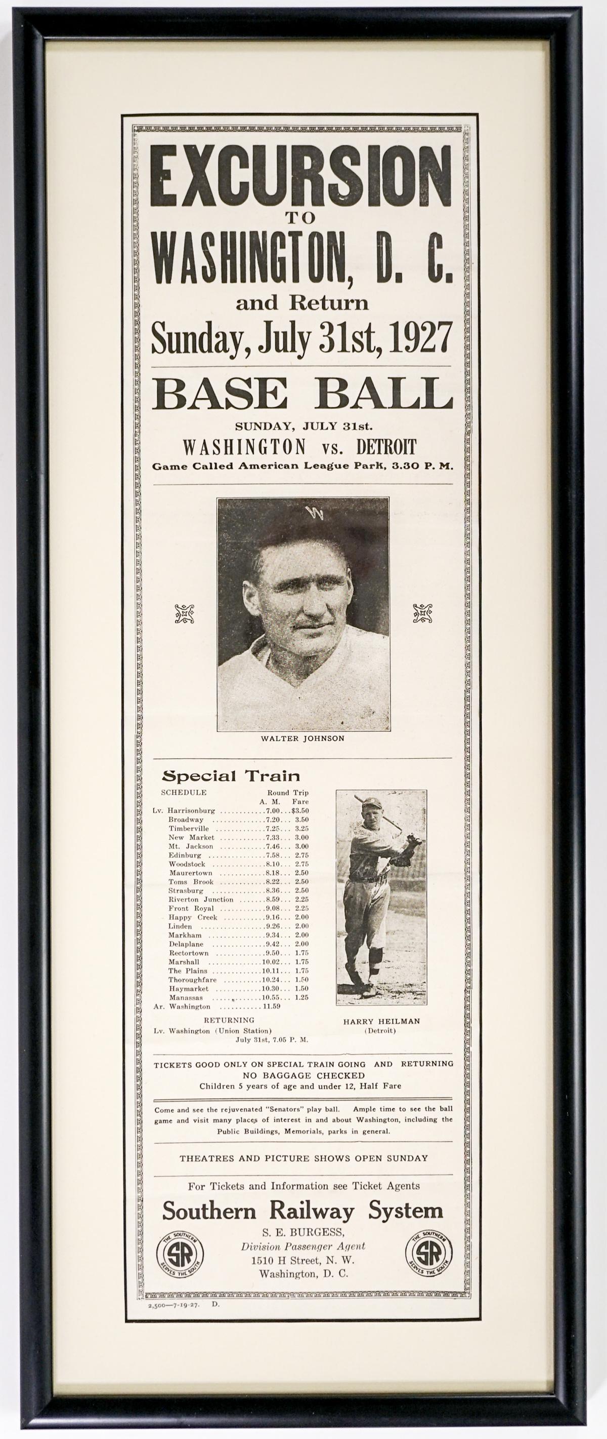 Walter Johnson 1927 Railway Broadside (1 of 2)