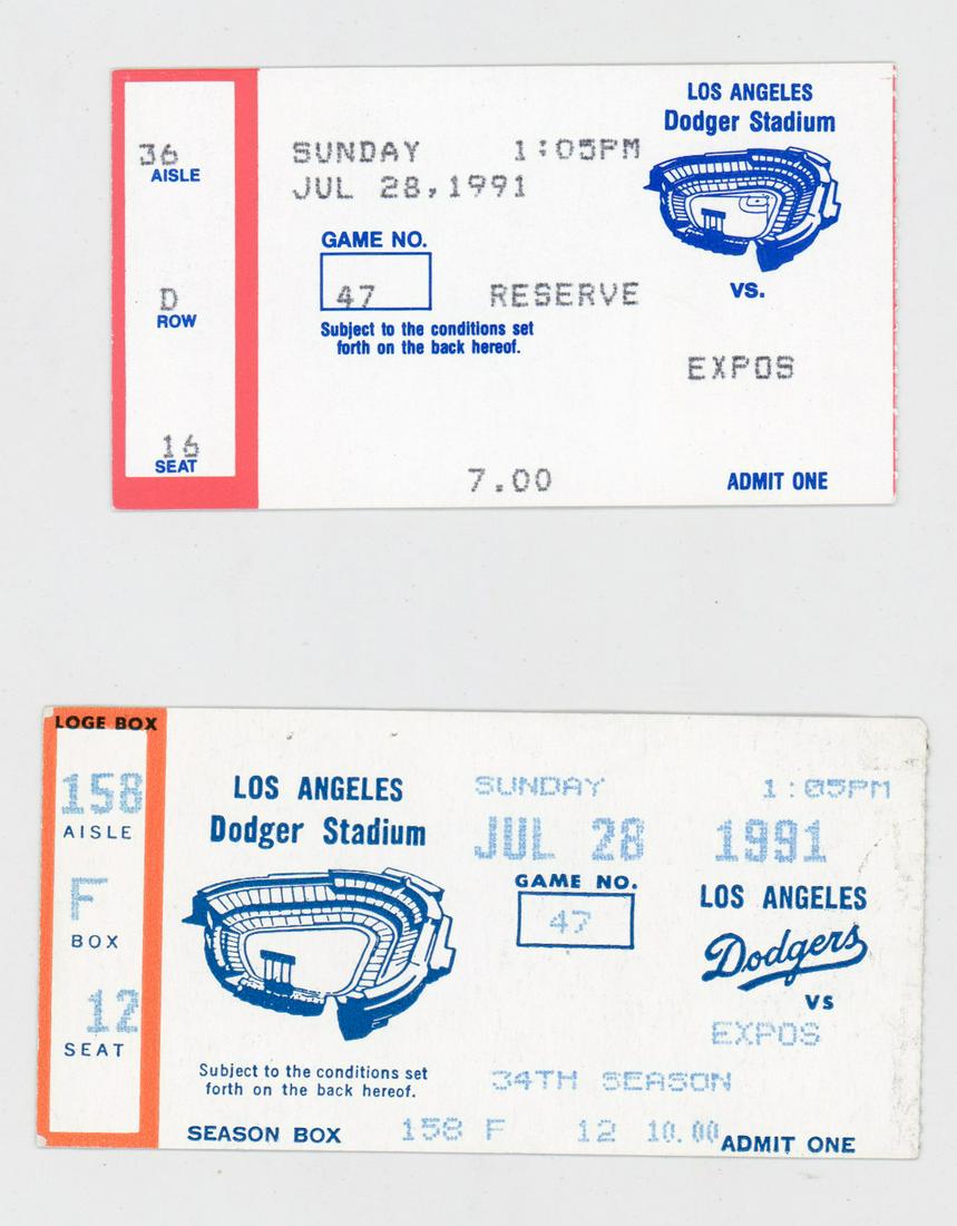 Dennis Martinez Perfect Game Tickets 6/28/91 (1 of 2)