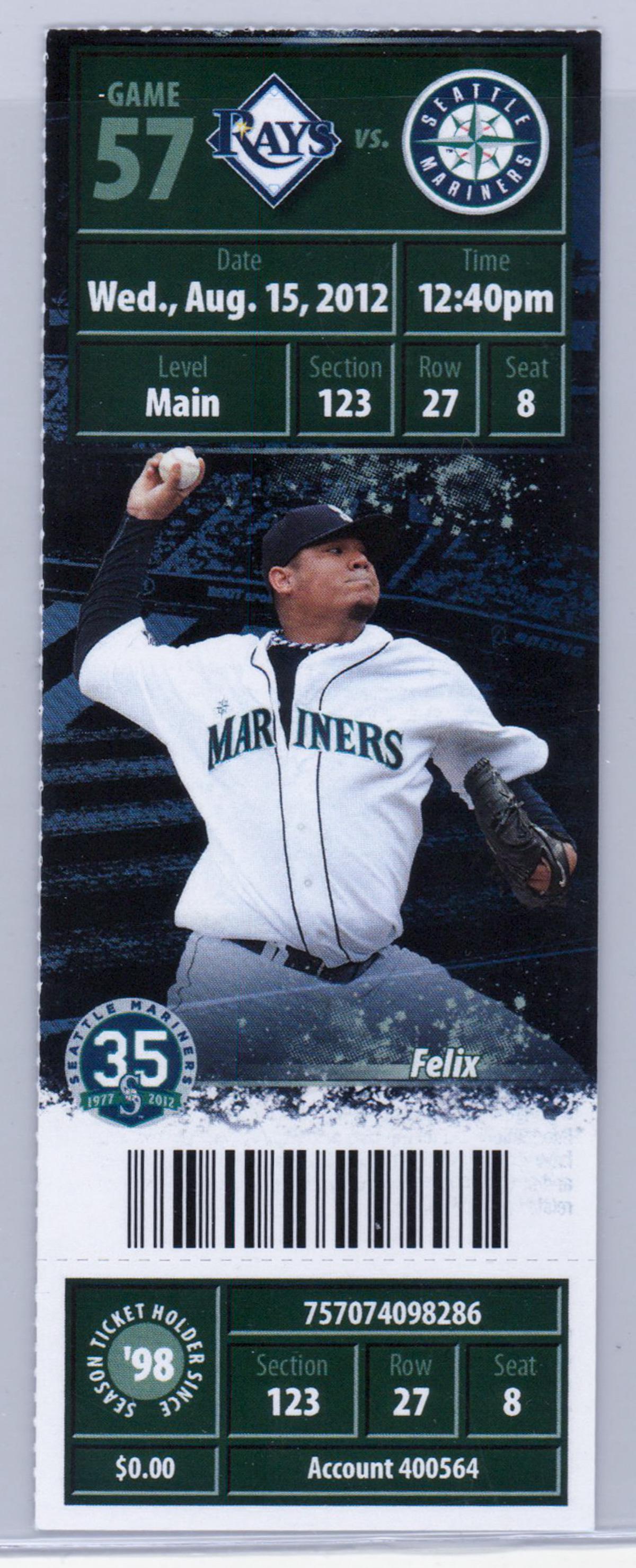 Felix Hernandez Perfect Game Ticket (1 of 2)