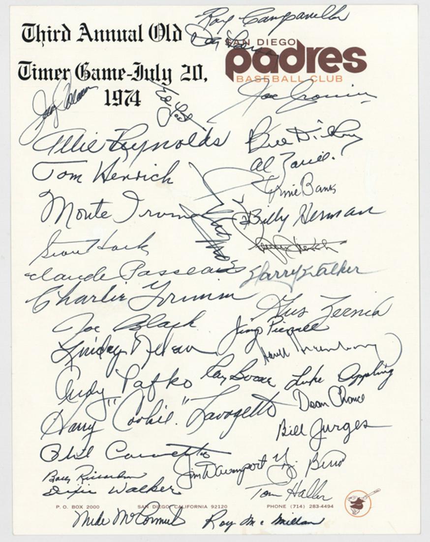 1974 Old Timers Game Signed Sheet (38) Sigs (1 of 4)