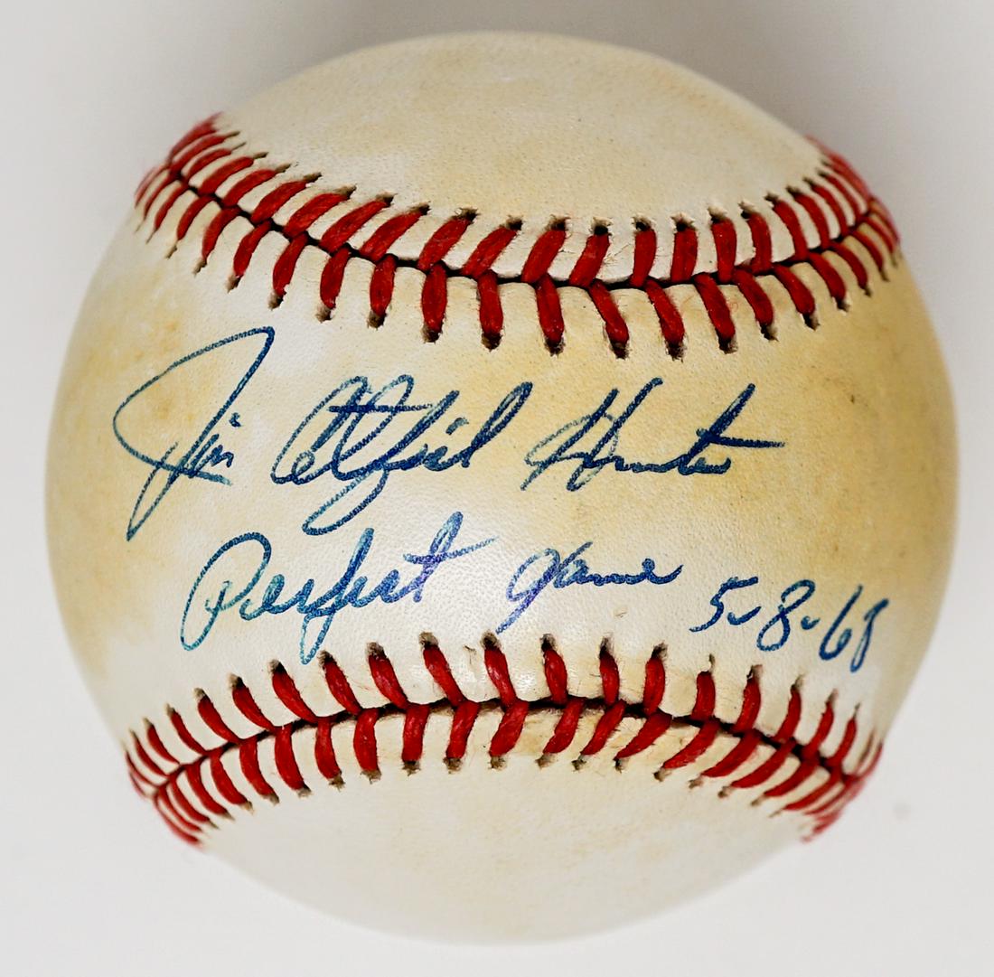 Jim "Catfish" Hunter Inscribed Perfect Game BB (1 of 2)