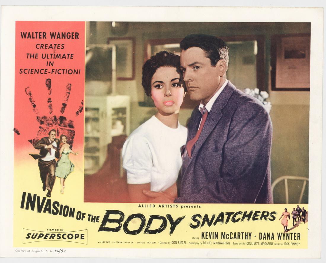Invasion of the Body Snatchers Lobby Card: Invasion of the Body Snatchers Allied Artists, 1956. One (1) lobby card measures 11 in. x 8 in. Unframed, loose, not glued or mounted. Provenance: William Emery Collection, Sheridan Wyoming. If lot is