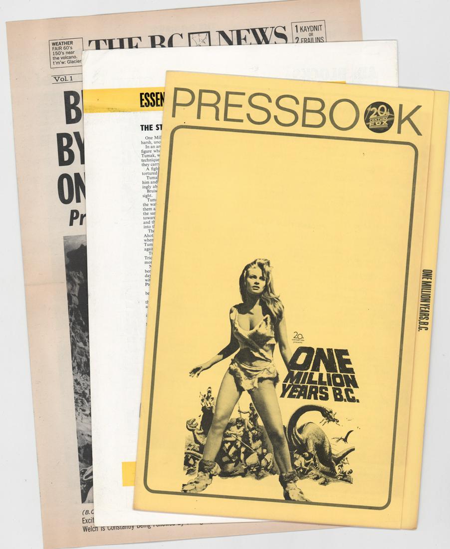 One Million Years B. C. Pressbook and More: One Million Years B. C. Pressbook; Campaign Book and 4 pp. BC News Ad. Unframed, loose, not glued or mounted. Provenance: William Emery Collection, Sheridan Wyoming. If lot is absent of a condition re