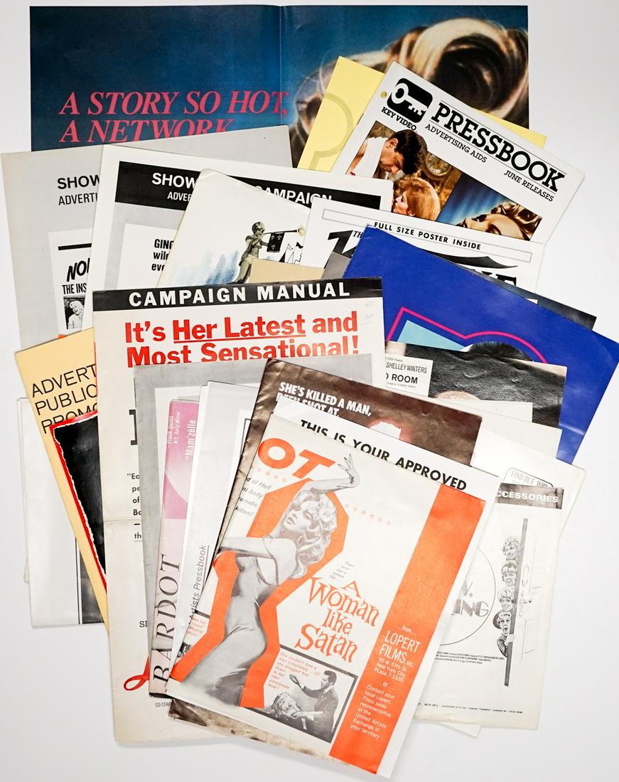 Movie Campaign and Pressbooks: Assortment of movie campaign and pressbooks. Includes: The Spy Who Loved Me (James Bond); Scorchy (Connie Stevens); Woman Like Satan (Brigitte Bardot); and more. Note some have been folded at centers.