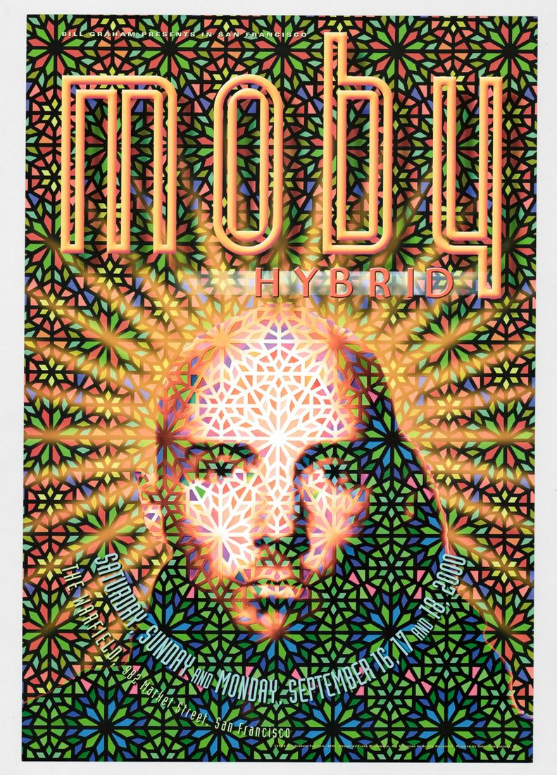 Moby Concert Poster by Frank Wiedemann: Moby concert poster by Frank Wiedemann. Measures 19-in. x 13-in. NrMt/Mt condition. If lot is absent of a condition report one may be requested via email. Condition report is provided as an opinion on